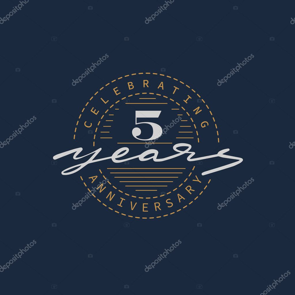5 years anniversary pictogram vector icon, 5th year birthday logo label.