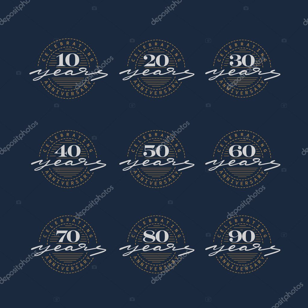 Set of anniversary logotype style color for celebration event, wedding, greeting card, and invitation