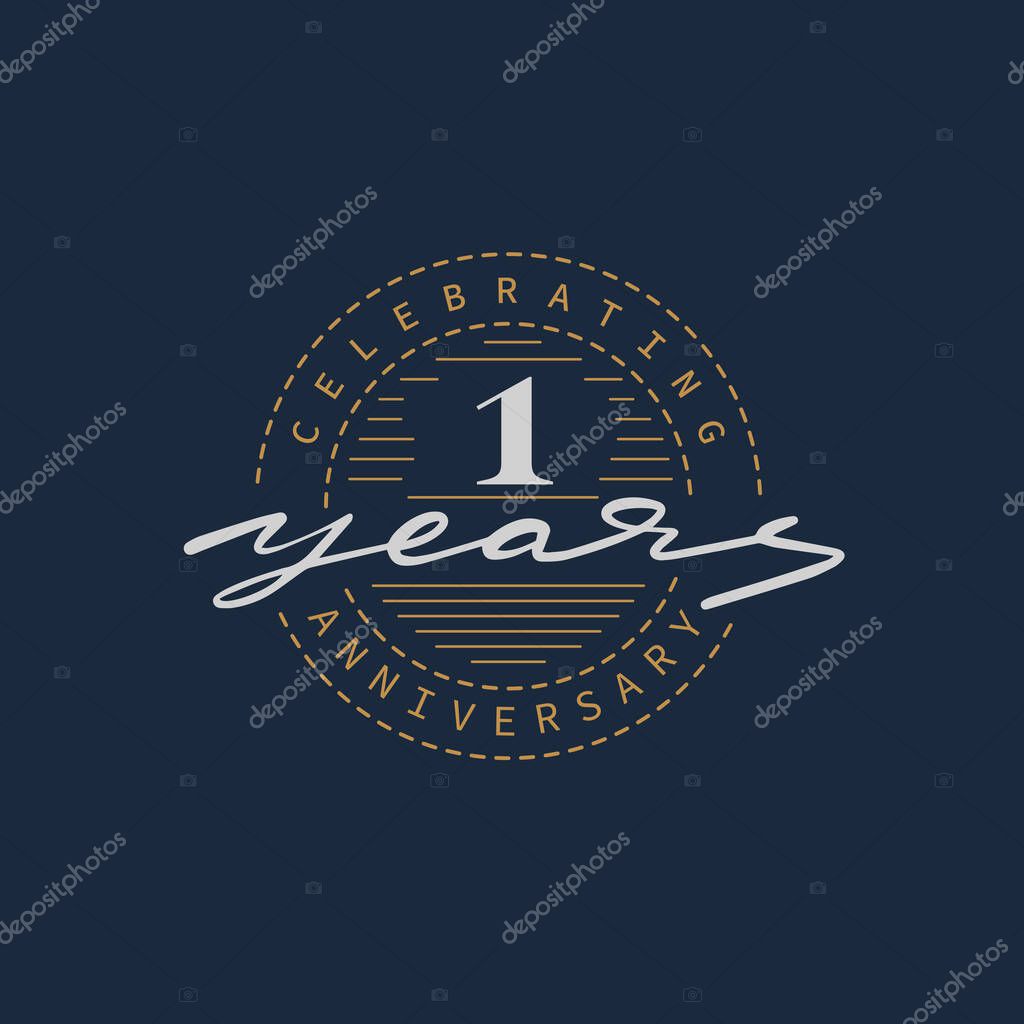 1 years anniversary pictogram vector icon, 1th year birthday logo label.