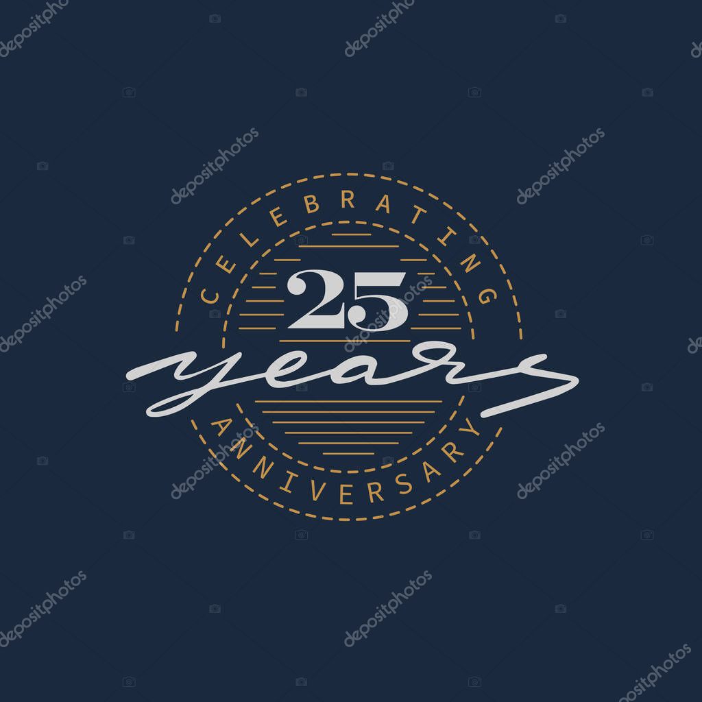 25 years anniversary pictogram vector icon, 25th year birthday logo label.