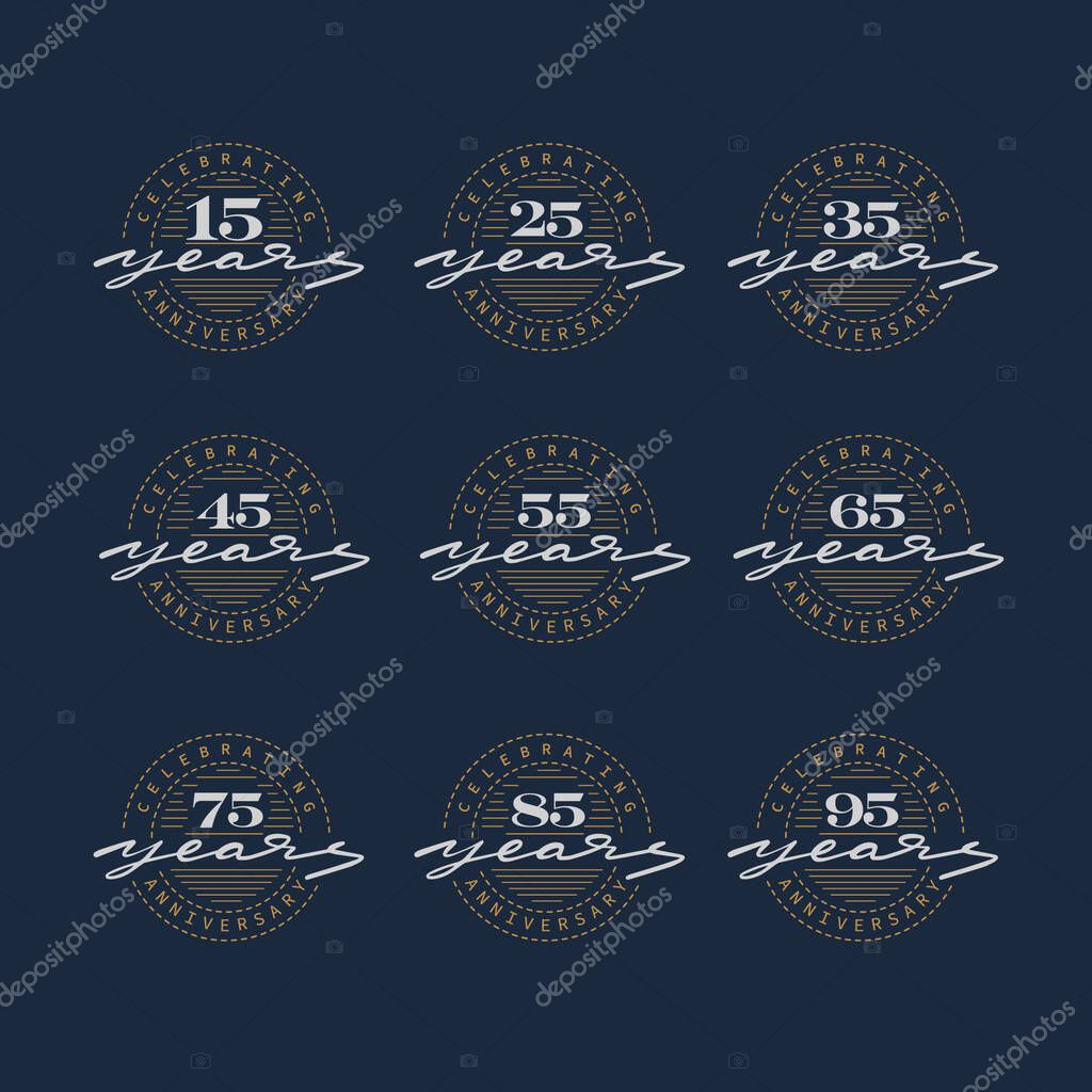 Set of anniversary logotype style color for celebration event, wedding, greeting card, and invitation