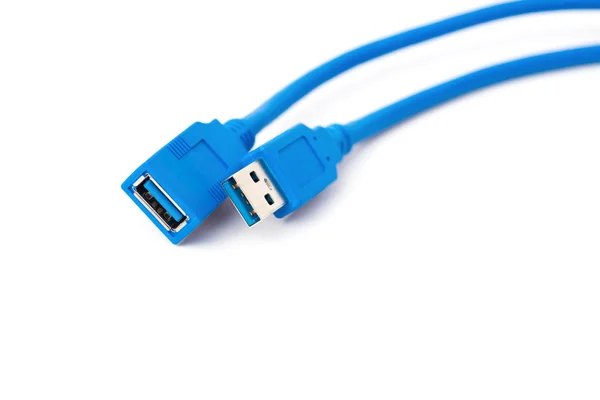 Teste di un cavo USB blu su sfondo bianco — Foto Stock