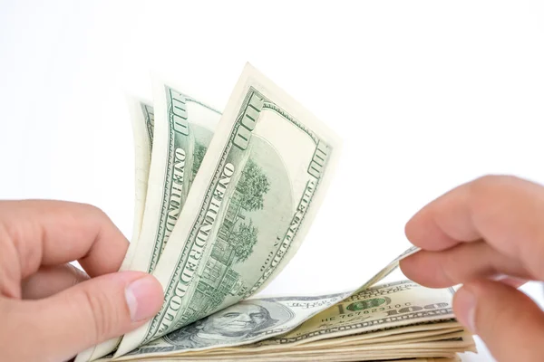 Counting stack of usd dollars on white with clipping path — Stock Photo, Image