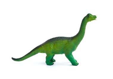 yan görünümü yeşil brachiosaurus oyuncak beyaz bir arka plan üzerinde
