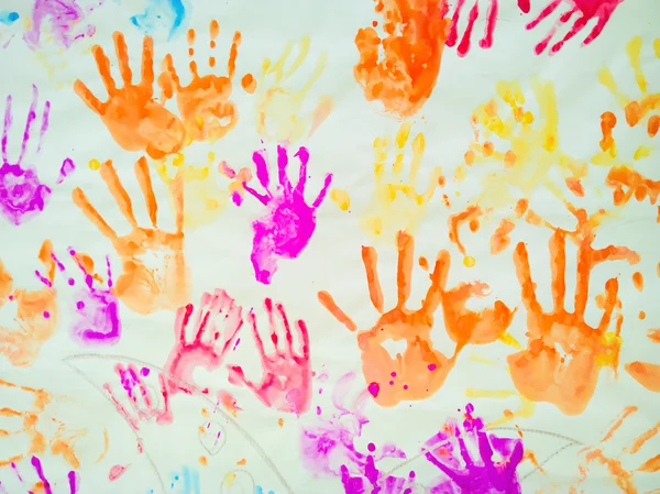 colorful hand prints of kids