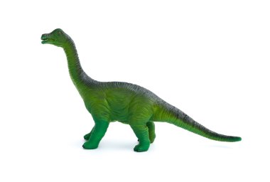 yan görünümü yeşil brachiosaurus oyuncak beyaz bir arka plan üzerinde