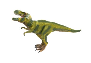 yan görünümü yeşil tyrannosaurus oyuncak beyaz bir arka plan üzerinde