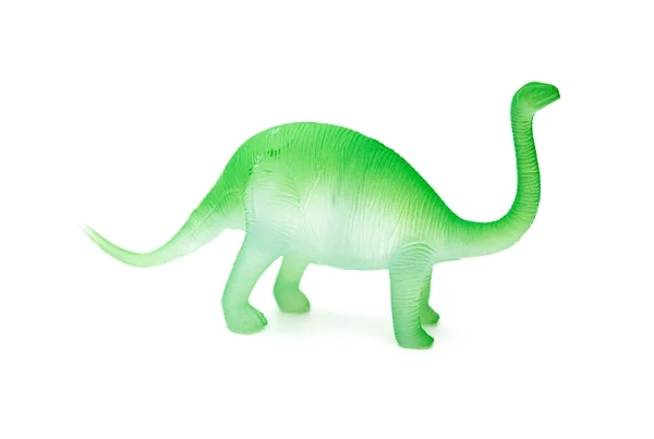 Sidan Visa grön plast brachiosaurus leksak på en vit bakgrund — Stockfoto