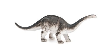 yan görünümü gri brachiosaurus oyuncak beyaz bir arka plan üzerinde