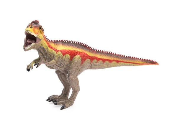 Sidovy Giganotosaurus leksak på en vit bakgrund — Stockfoto