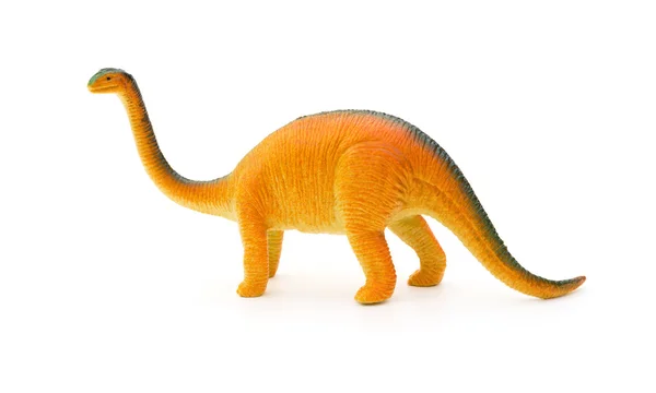 Vue de côté jouet brachiosaure orange sur fond blanc — Photo