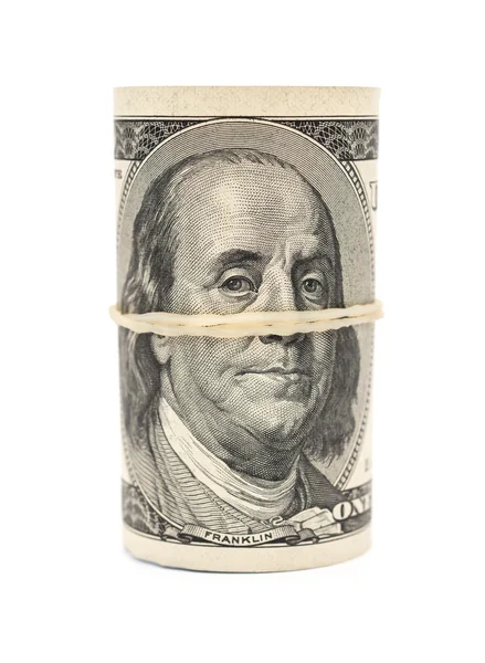 USD binded with elastic on white background — Stock Photo, Image
