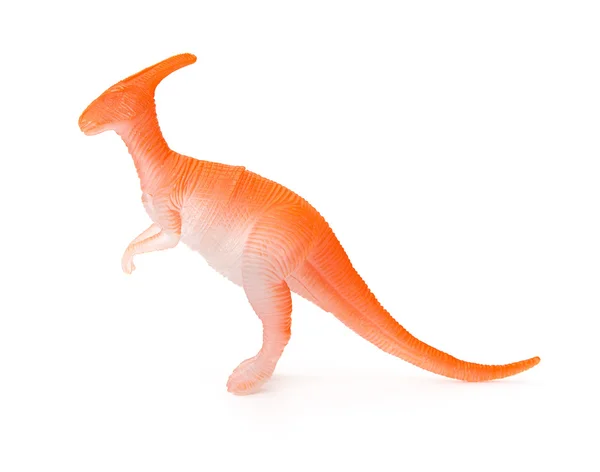 Vue de côté jouet orange Parasaurolophus sur fond blanc — Photo