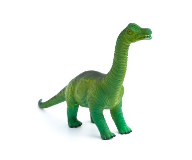 beyaz zemin üzerine yeşil brachiosaurus oyuncak