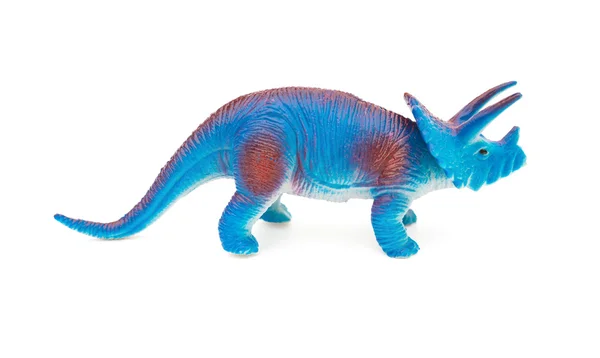 Vista laterale blu triceratops giocattolo su sfondo bianco — Foto Stock