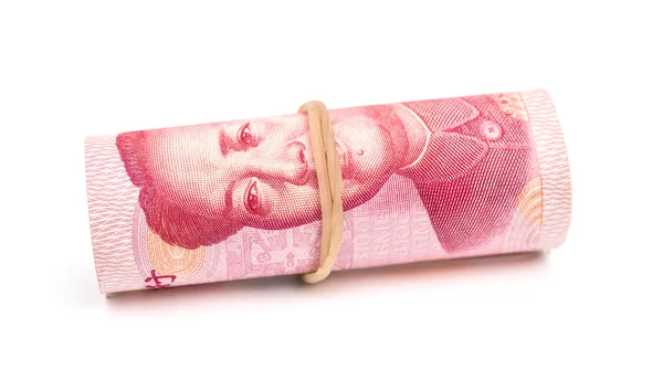 RMB binded with elastic on white background — Stock Photo, Image