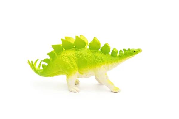 Vue latérale jouet stegosaurus vert sur fond blanc — Photo