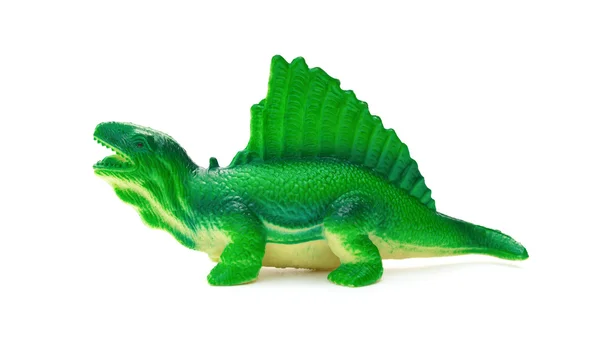 Vue latérale jouet dimetrodon vert sur fond blanc — Photo