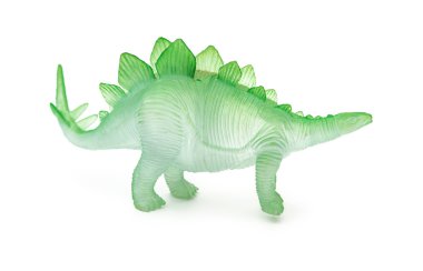 yan görünümü yeşil stegosaurus oyuncak beyaz bir arka plan üzerinde