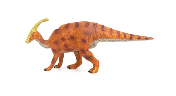 Vue de côté jouet marron Parasaurolophus sur fond blanc — Photo