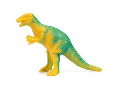 yan görünümü yeşil dinozor oyuncak beyaz bir arka plan üzerinde