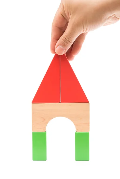 Aby hračka bloky tvar jako dům na bílém pozadí — Stock fotografie