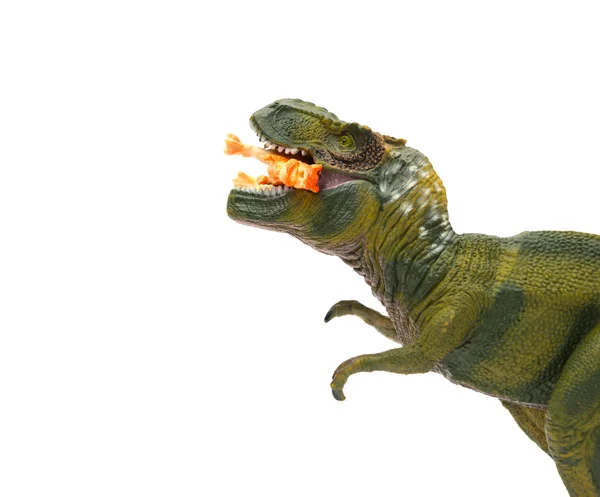 Kant weergave tyrannosaurus bijt een kleinere dinosaurus op een witte achtergrond — Stockfoto