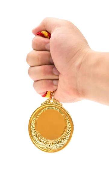 Holding a gold medal — Stock Photo, Image