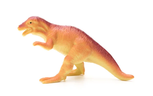 Side view orange plastic dinosaur toy on a white background — Stock Photo, Image