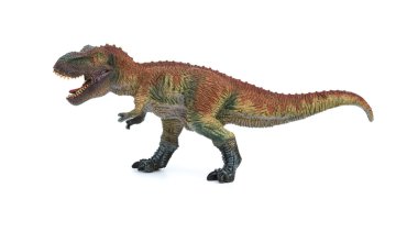 yan görünümü tyrannosaurus oyuncak beyaz bir arka plan üzerinde