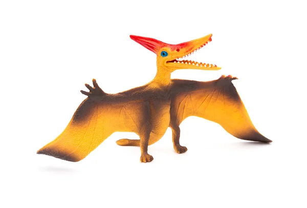 Side view pomarańczowy pterozaurów zabawka na białym tle — Zdjęcie stockowe
