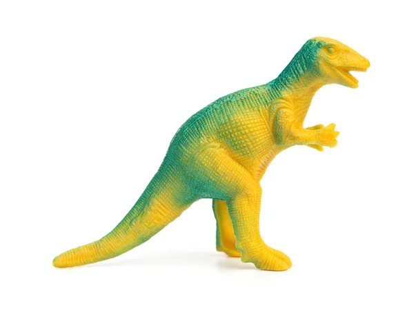 Juguete dinosaurio verde vista lateral sobre un fondo blanco — Foto de Stock