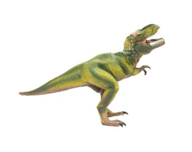 yan görünümü yeşil tyrannosaurus oyuncak beyaz bir arka plan üzerinde