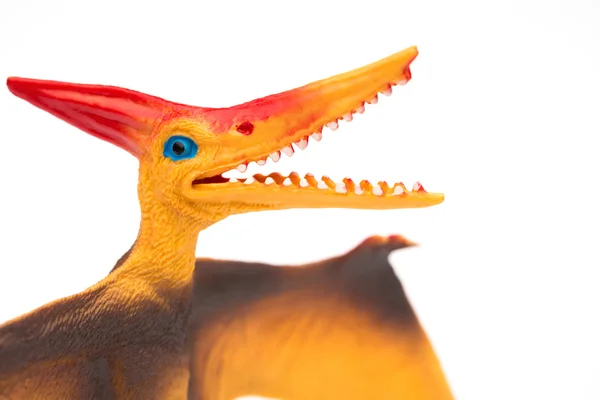 Laranja pterossauros brinquedo em um fundo branco fechar — Fotografia de Stock