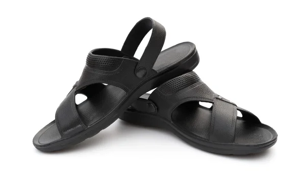 Pair of black leisure sandal on white background — Stock Photo, Image