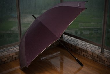 şemsiye yağmur bir sabah balkonda