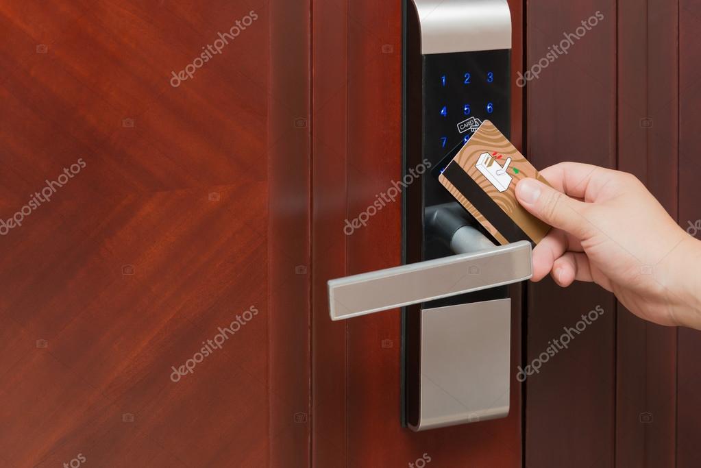 Electronic Door Lock Opening By Security Card Stock Photo