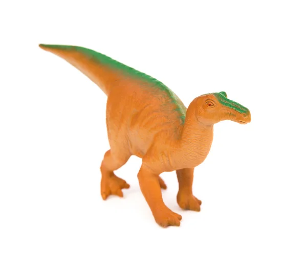 Jouet dinosaure en plastique marron sur fond blanc — Photo
