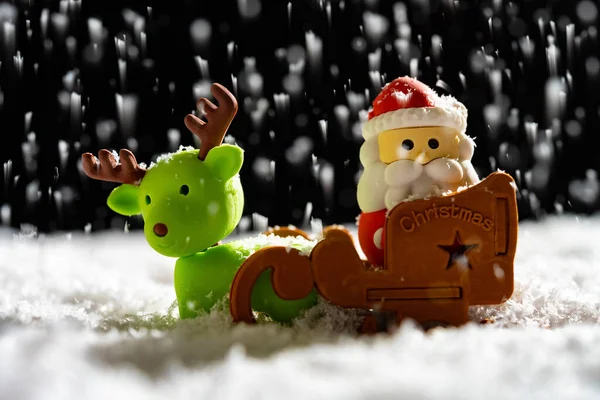 Święty Mikołaj Renifer Śnieżną Noc — Zdjęcie stockowe