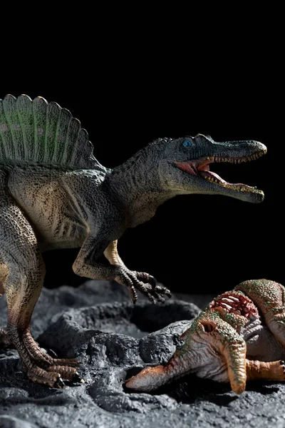 Spinosaurus Met Een Stegosaurus Lichaam Een Grond Met Kraters Verticale — Stockfoto