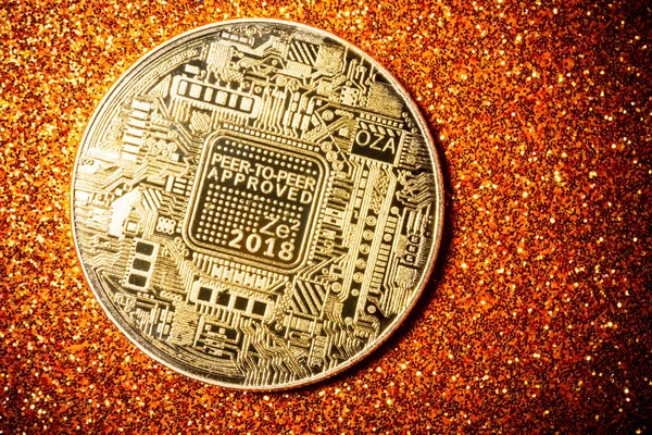 Bitcoin Münze Auf Dunklem Hintergrund Nahaufnahme — Stockfoto