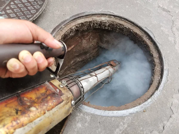 Spraying Disinfectant Sewer — Stock Photo, Image