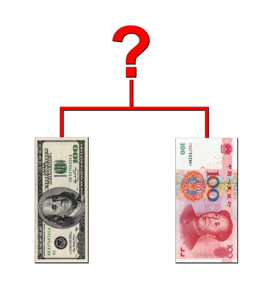 USD y RMB luchando sobre un fondo blanco — Foto de Stock