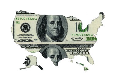 Usd kağıt para tarafından şeklinde ABD Haritası