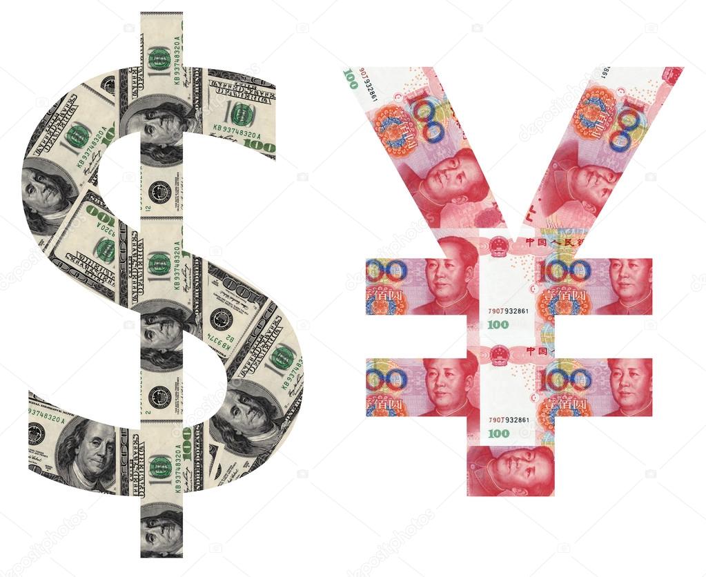 Usd and rmb sylmbols shaped by paper currency — Stock Photo © FreerLaw  #56688995