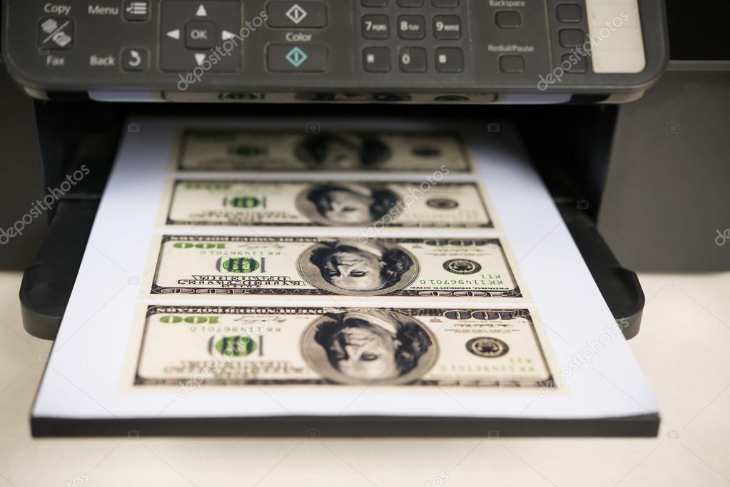 Printer with USD paper currency coming out