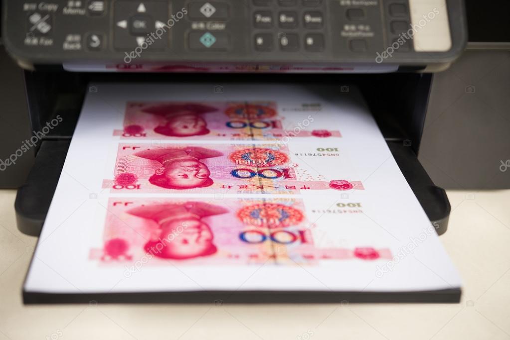 Printer with RMB paper currency coming out