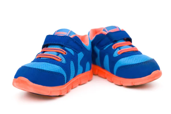 Pair of blue sporty shoes for kid on white — Stock Photo, Image