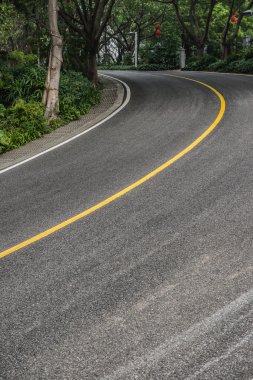 Her iki tarafta ağaçları ile eğri yol