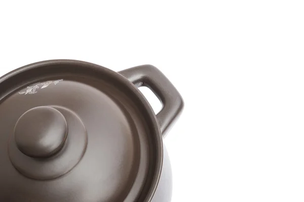 Top view of a clay cooking pot on a white background — Stock Photo, Image